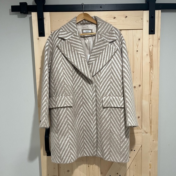 NWT Peserico Oversized Herringbone Coat in White & Brown, US Size 10, IT 46 - Picture 2 of 14